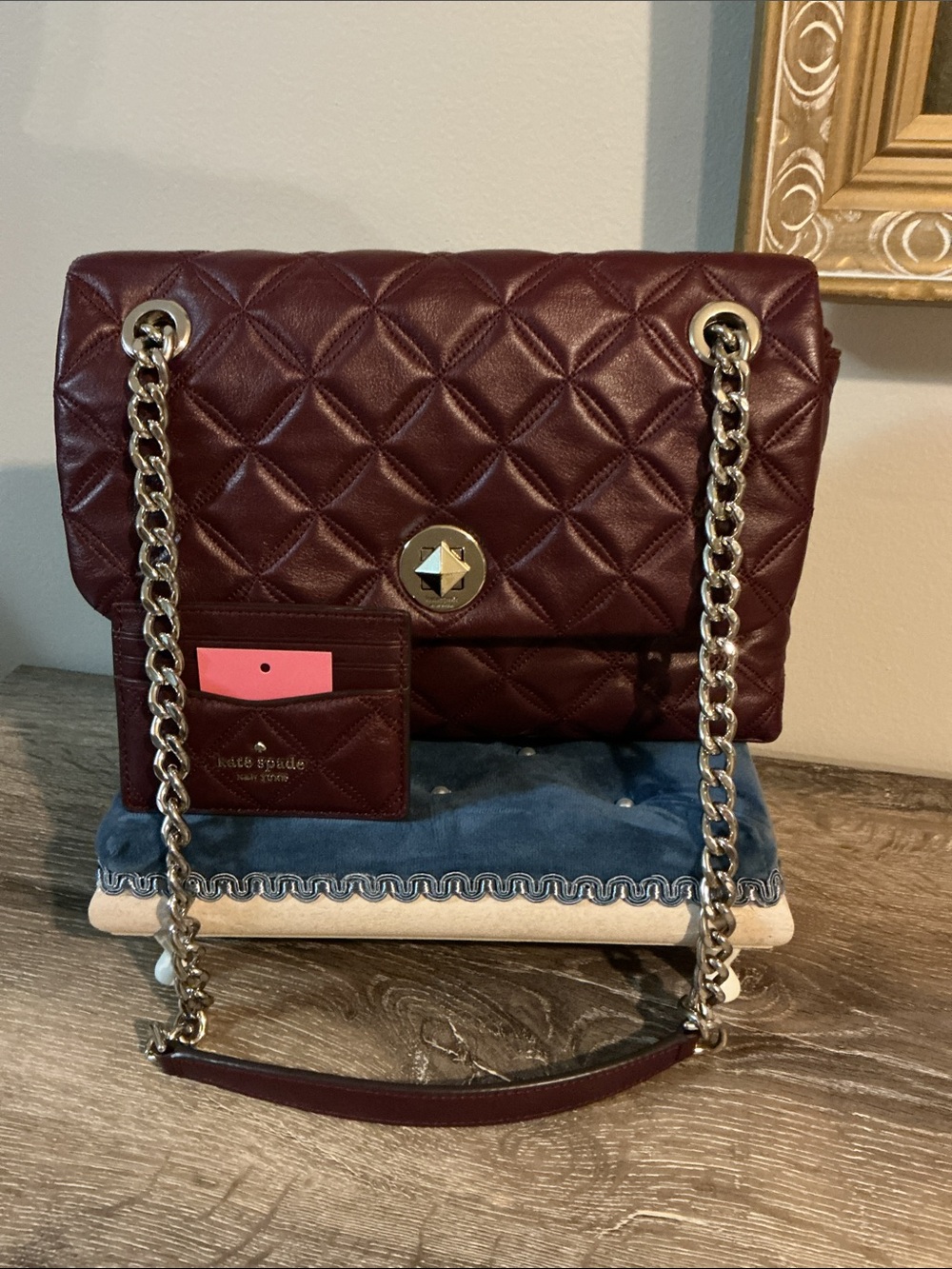 kate spade Natalia Quilted Burgundy Leather Shoulder Bag EUC Wallet match NWT